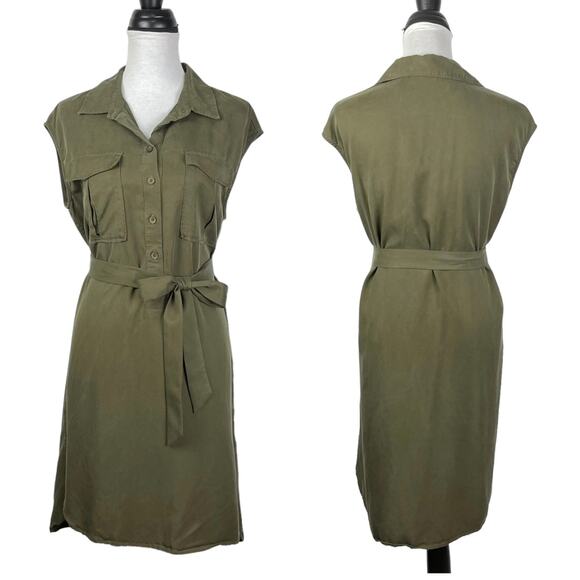 a loves a Army Green Sleeveless Belted Popover Midi Utility Shirtdress - Picture 1 of 10